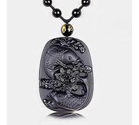 UTHTY Pendentif en Pierre d'obsidienne Noire Naturelle Porte-Bonheur amulette Poisson Lotus Collier en Obsidienne for Hommes Femmes avec chaîne Cadeau
