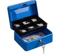 Utigh-Money Box Tin 6" Steel Cash Safe Box Petty Cash Deposit Tin With Lock 2 Keys - Blue