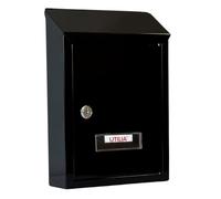 UTILIA Capri Boîte aux lettres 21 x 6 x 30 h, porte lettres en tôle peinte avec toit, auvent supérieur arrière, boîte aux lettres d'extérieur avec serrure à cylindre, 2 clés (Noir)