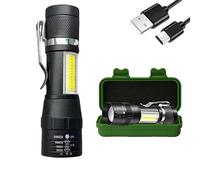 Utilify Mini lampe torche LED rechargeable haute puissance 2 000 lm, lumière latérale, mise au point zoom, modes fixes/SOS, imperméable et compacte pour camping, randonnée, travail, maison avec étui