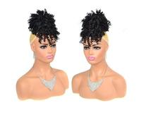 Utilisation pour les femmes Chignon Afro Puff avec frange Cheveux courts afro crépus bouclés Chignons Extension de cheveux queue de cheval à cordon synthétique Pour les cheveux(Black Brown)