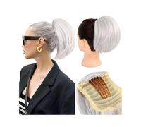 Utilisation pour les femmes Chignon synthétique avec cordon élastique et queue de cheval courte, extension capillaire à clipser Pour les cheveux(Gris)