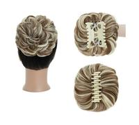 Utilisation pour les femmes Extensions de cheveux chignon ondulés bouclés à pince à griffes, postiche synthétique ébouriffé Pour les cheveux(Light Brown mix Bleach Blonde)
