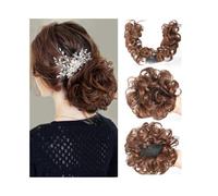 Utilisation pour les femmes Extensions de chignon en cheveux synthétiques, peigne latéral, clips, chouchous for cheveux bouclés et désordonnés, for femmes Pour les cheveux(Light Brown)