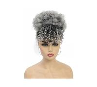 Utilisation pour les femmes Queue de cheval synthétique courte, bou et crépue, avec cordon de serrage et frange, chignon afro à clipser Pour les cheveux(1BTgrey)