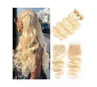 Utilisation quotidienne 613 faisceaux blonds avec dentelle frontale vague de corps brésilien tissage de cheveux humains vague bouclés Remy faisceaux de cheveux avec fermeture for les femmes noires Pou