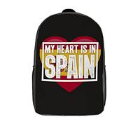 Utilisation Quotidienne Cartable Scolaire Mon Cœur Est en Espagne Sacs D'École Loisir Grande Capacité Sac À Dos Scolaire pour Loisir, Randonnéebureau, Trekking, 42X32X14Cm