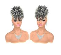 Utilisation quotidienne en fête Chignon Afro Puff avec frange Cheveux courts afro crépus bouclés Chignons Extension de cheveux queue cheval à cordon synthétique(Natural Black to Bleach Blonde)