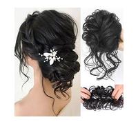 Utilisation quotidienne en fête Chignon queue de cheval cheveux humains brésiliens bouclés ondulés Extensions en désordre pièces for femmes morceau(Natural black)