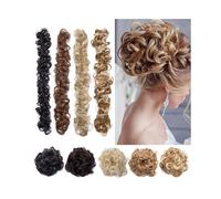 Utilisation quotidienne en fête Messy Hair Bun DIY Long Synthetic Fibres Wrap Around Wave Curly Updo Hairpieces(Ash blonde)
