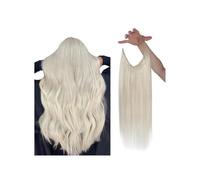 Utilisation quotidienne Extension de cheveux humains Fish Line en fil de fer, cheveux naturels, trame de cheveux invisible en une seule pièce avec 2 clips(Platinum Blonde,18 inch)