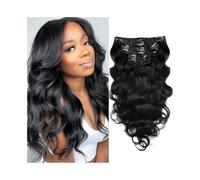 Utilisation quotidienne Extensions de cheveux humains ondulés à clips, 120 g, 8 pièces, double trame, Remy Hair, couleur noir naturel n° 1B, 25,4 à 66 cm, tête complète, doux(16inches)