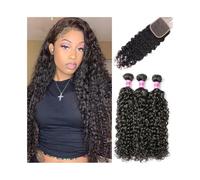 Utilisation quotidienne Extensions de cheveux humains ondulés avec fermeture, mèches de cheveux bouclés malaisiens Remy avec fermeture en dentelle 4x4, couleur naturelle Pour les partis(20 20 20+Closu