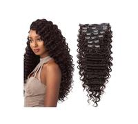 Utilisation quotidienne Extensions de cheveux synthétiques bouclés à clipser, 24 pouces, double trame, cheveux ondulés profonds, résistants à la chaleur, 7 pièces(Dark Brown)