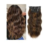 Utilisation quotidienne Extensions de cheveux synthétiques ondulées à clips, longueur 50 cm, aspect naturel, for femmes, 180 g, ondulées et bouclées, avec 11 clips.(Medium Ash Brown+Dark Blonde)
