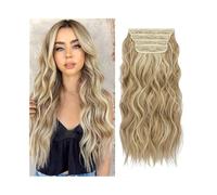 Utilisation quotidienne Extensions de cheveux synthétiques ondulées à clips, longueur 50 cm, aspect naturel, for femmes, 180 g, ondulées et bouclées, avec 11 clips.(Natural Blonde+Bleach Blonde)