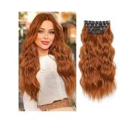 Utilisation quotidienne Extensions de cheveux synthétiques ondulées à clips, longueur 50 cm, aspect naturel, for femmes, 180 g, ondulées et bouclées, avec 11 clips.(Copper Red)