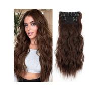 Utilisation quotidienne Extensions de cheveux synthétiques ondulées à clips, longueur 50 cm, aspect naturel, for femmes, 180 g, ondulées et bouclées, avec 11 clips.(Light Brown+Golden Brown)