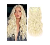 Utilisation quotidienne Extensions de cheveux synthétiques ondulées à clips, longueur 50 cm, aspect naturel, for femmes, 180 g, ondulées et bouclées, avec 11 clips.(Bleach Blonde)
