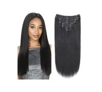 Utilisation quotidienne Extensions de cheveux Yaki lisses à clipser, 8 pièces, cheveux humains crépus brésiliens Remy, noir naturel (240 g)(22inches)