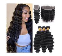 Utilisation quotidienne Faisceaux lâches de vague profonde avec fermeture 10-40 pouces Extension de cheveux humains brésiliens partie libre tissage bouclé 3 4 paquets avec fermeture en dentelle couleu