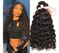 Utilisation quotidienne Faisceaux ondulés de cheveux humains, 100% cheveux humains vierges non traités, humides et ondulés, double trame, tissage profond bouclé, noir naturel Pour les partis(12A,REMY