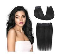Utilisation quotidienne Human Hair Extensions,12-18 inches Silky Straight Jet Black Invisible Light Fish Line Hair Pieces with 4 Clips for Women(16inches)