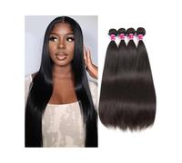 Utilisation quotidienne Lot de 4 mèches de cheveux humains raides de 10 à 32 pouces, extensions de cheveux brésiliens épais et complets Remy for femmes, noir naturel Pour les partis(12 12 12 12)