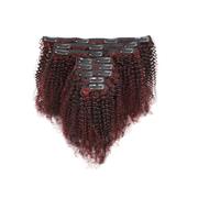 Utilisation quotidienne Lot de 8 extensions de cheveux humains crépus bouclés à clipser 120 g(Wine Red+black,16inch)