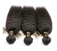 Utilisation quotidienne Mèches brésiliennes Yaki lisses, cheveux naturels non-remy 8a, crépus lisses, couleur naturelle, épais, lots de 3 Pour les partis(20 22 24 (3 pcs))