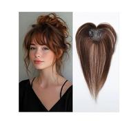 Utilisation quotidienne Postiche en cheveux naturels avec frange for femme, frange aérienne 3D vaporeuse for perte de cheveux, 25,4 cm Pour les rencontres(Honey Brown)