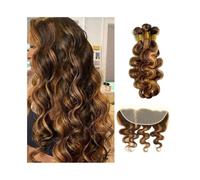 Utilisation quotidienne Tissage brésilien Body Wave avec extensions de cheveux humains frontaux, mèches P4-27, lot de 3, avec dentelle frontale 13x4 Pour les partis(22 22 22 Closure18)