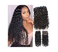 Utilisation quotidienne Tissage en lot de cheveux humains ondulés malaisiens avec fermeture 4×4, cheveux Remy bouclés à raie partielle gratuits, 3 lots avec fermeture en dentelle suisse Pour les parti