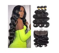 Utilisation quotidienne Tissages brésiliens naturels Body Wave 3/4 avec frontal, extensions de cheveux Remy en cheveux humains noirs naturels avec lace frontal HD 13x4 Pour les partis(22 24 26 Closure