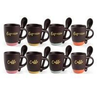 Utilissimi EDITACASA-Set de 8 tasses avec cuillère à café | Set café - couleur marron en céramique | Tasse de 100 cc | avec poignée pratique porte-cuillère - CEZ/TAZZ.C/C 100CC AS 6,6 cm 878053