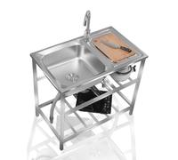 Utility Sinks for a Laundry Room, Freestanding 304 Stainless Steel Sink, Commercial Kitchen Washing Sink 1 Compartment with Faucet, for Garage,Restaurant,Kitchen,Laundry Room,Indoor Outdoor (Size : D
