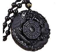 UTLODY Collier de méditation, Collier Pendentif en Obsidienne Naturelle sculptée avec Motif Dragon et phénix, Bijou Porte-Bonheur