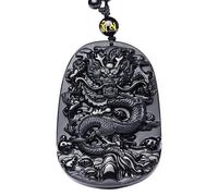 UTLODY Collier de méditation, Collier Pendentif Porte-Bonheur en Obsidienne Naturelle sculptée avec Dragon, Bijou Jade Tendance for Homme