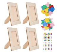 UTMACH 4 Pièces Kits de Cadres Photo en Bois avec Strass Autocollants, Stickers Mousse Flash DIY Cadre 19x14 cm Cadre Photo en Bois Rectangulaire Cadres Photo en Bois pour Enfants