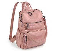 UTO Femme Sac a Dos porté Dos Anti-Vol Sac d'épaule Cuir Synthétique Wax Glands Voyage Travail Mode Pratique Rosé