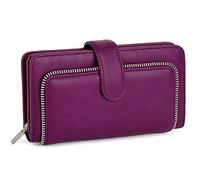UTO Portefeuille Femme RFID Blocage Tout-en-Un Porte Cartes Bien Organisation Cuir Synthétique, Violet, Grand, RFID