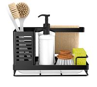 Utobao Panier d'évier de cuisine, support pour éponge en acier inoxydable avec égouttoir amovible pour savon, éponge, brosse à récurer, bouteilles, torchon, noir