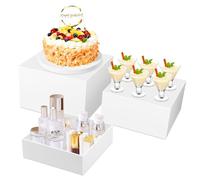 UTOCLEC Lot de 3 présentoirs à Dessert en Acrylique Blanc, Presentoir Aperitif Buffet Cube, pour Traiteur, Dessert, Bijoux, Figurines, Bonbons, Aliments (Blanc, (20/17.7/15 .5cm)