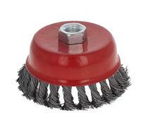 Utoolmart Brosse à coupe métallique torsadée, brosse en acier torsadé, brosse coupelle torsadée, brosse en fil d'acier serti, brosse tasse de 100 mm avec trou fileté M14