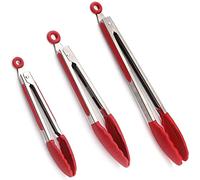 Utoolmart Pince de cuisine en acier inoxydable avec pince de cuisine noire résistante à la chaleur en silicone résistant à la chaleur pour barbecue, UT191014H-0110, Red