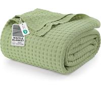 Utopia Bedding Couverture gaufrée en Coton 300 GSM (Vert Sauge - 228 x 182 cm), Couette Douce, légère et Respirante pour Toutes Les Saisons