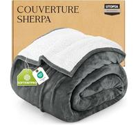 Utopia Bedding Couverture Sherpa (Gris, 228 x 228 cm) - Couverture Polaire épaisse et Chaude réversible pour lit, canapé, Camping et Voyage