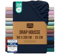 Utopia Bedding Drap Housse - Bleu Marine, 160 x 200 cm | Certifié Oeko-Tex - Bonnets 35 cm pour Matelas Épais - Polyester Microfibre brossée