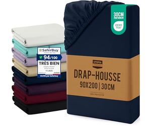 Utopia Bedding Drap Housse - Bleu Marine, 90 x 200 cm - Coupes de 30 cm pour Matelas épais - Certifié Oeko-Tex - Polyester Microfibre brossée