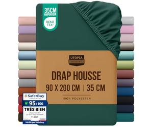 Utopia Bedding Drap Housse - Émeraude, 90 x 200 cm | Certifié Oeko-Tex - Bonnets 35 cm pour Matelas Épais - Polyester Microfibre brossée